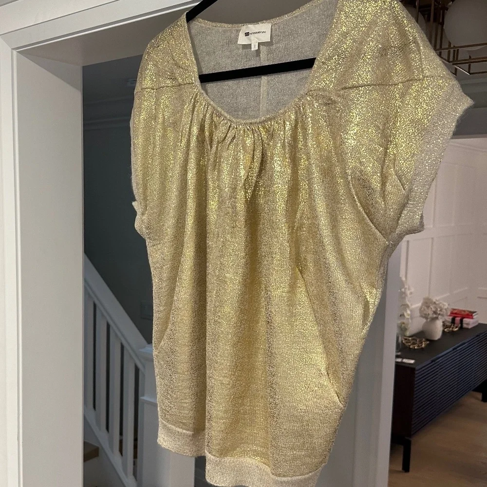 Vanessa Bruno Gold Short-Sleeve Mohair-Blend Sweater, US M/L (VB Sz 2/IT 42) - Picture 2 of 13